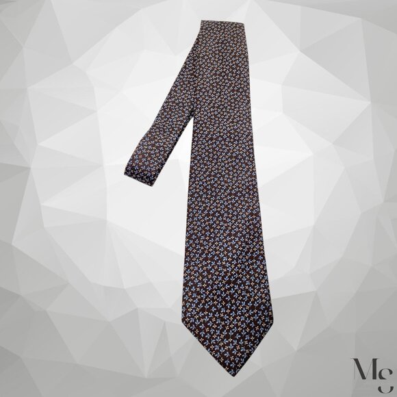 DRAKES Brown Leaf Print Silk Tie Hand Made In England 59”-3.5" EX COND - Picture 5 of 5